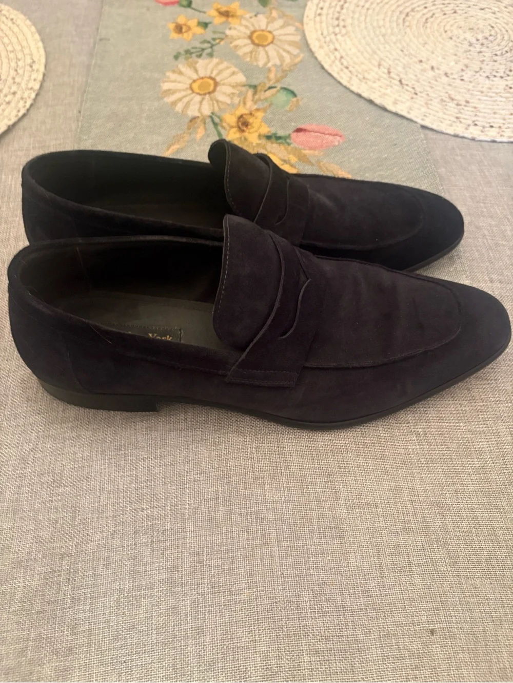 Men's Blue Suede Penny Loafers - Classic Slip-On Dress Shoes Too Boot New York